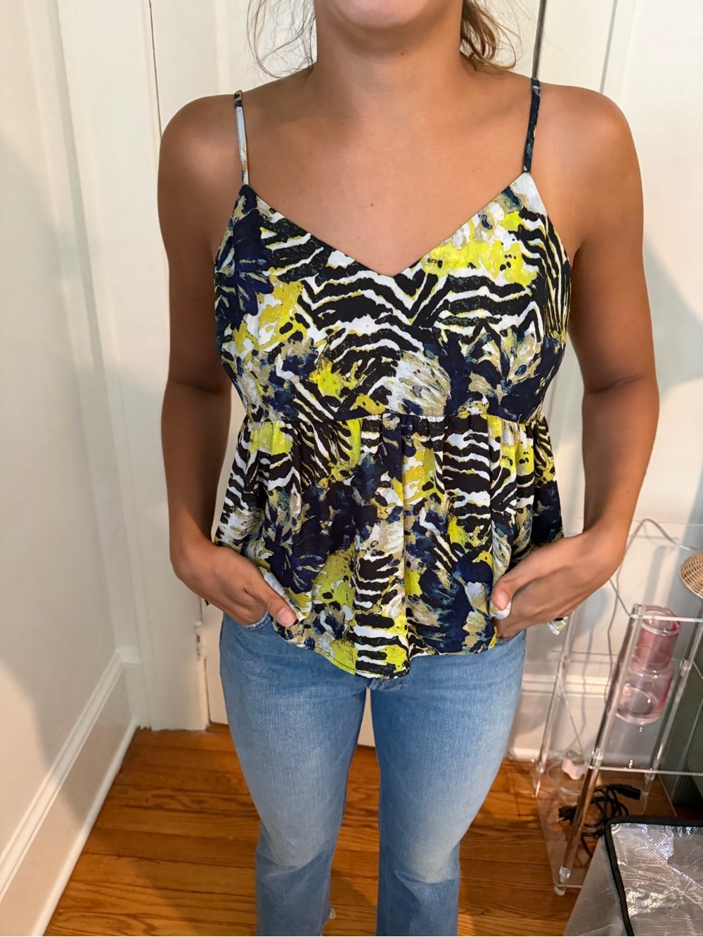 BB Dakota Yellow Navy Floral Zebra Print Camisole